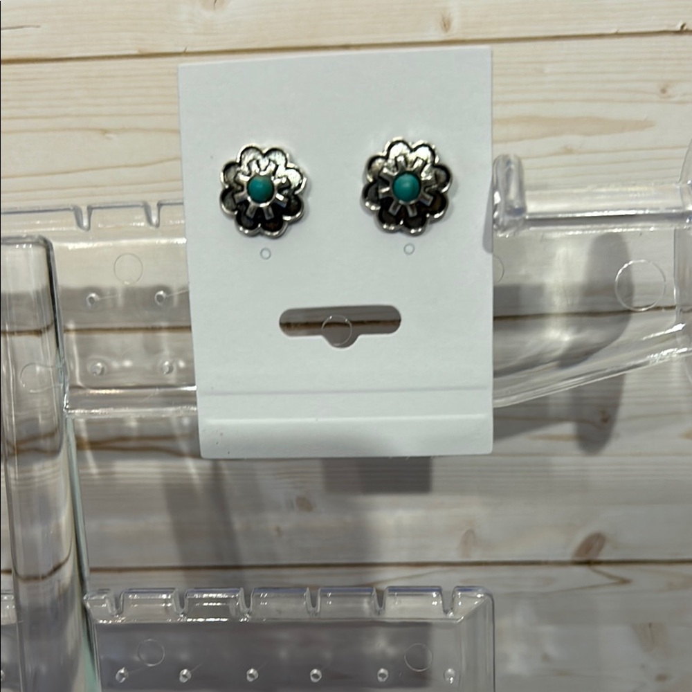 Silver and Turquoise Flower Earrings